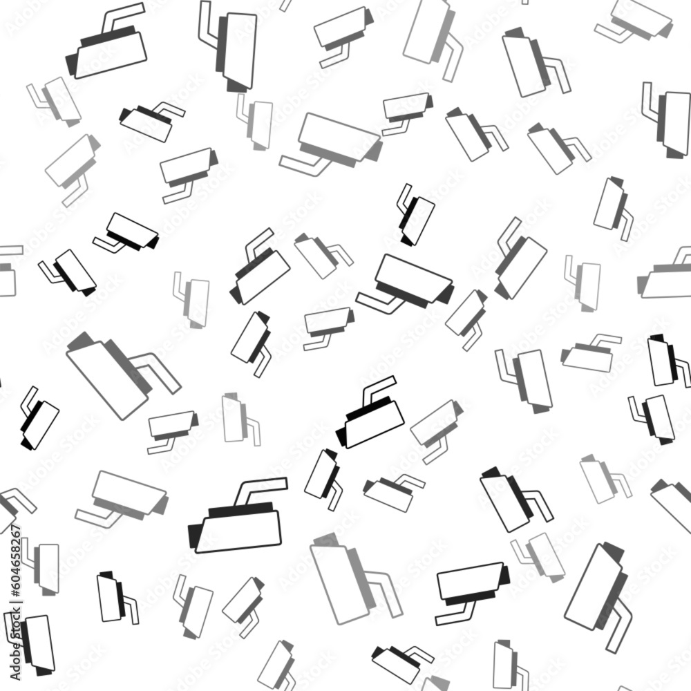 Poster black security camera icon isolated seamless pattern on white background. vector
