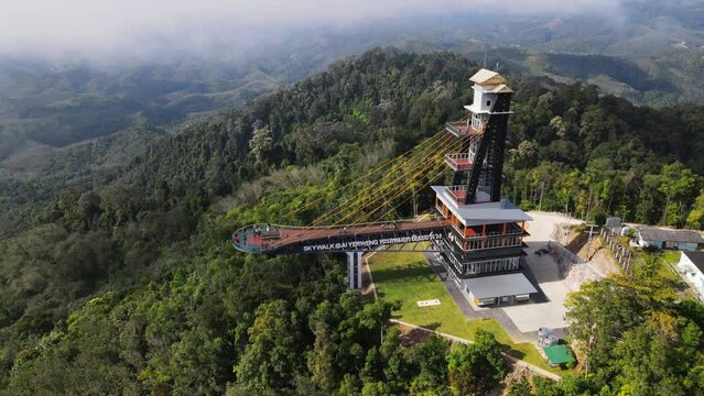 Aerial view of skywalk.new location and view point for watch sea of mist at Ai Yerweng,Betong,Yala,Thailand