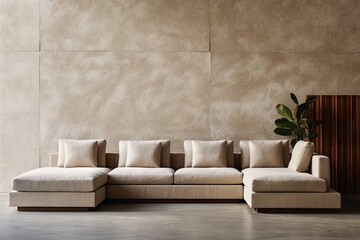 Eco-friendly modular sofa in a neutral tone, creating a serene and inviting atmosphere