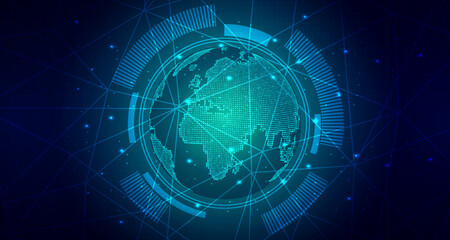 Digital technology banner green blue background concept, cyber technology circuit, abstract tech, innovation future data, internet network, Ai big data, futuristic wifi connection illustration concept