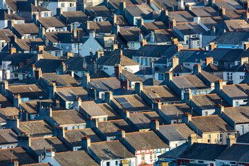 Crowded rooftops of terraced housing in Devonport, Plymouth, Devon, England, UK