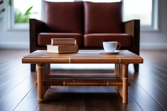 Sleek and compact bamboo coffee table in a minimalist living room setting