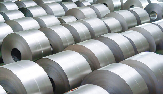 Cold rolled steel coil at storage area in steel industry plant.