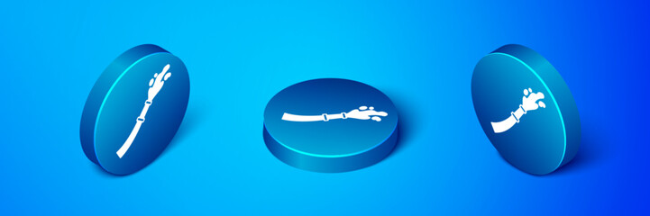 Isometric Fire hose reel icon isolated on blue background. Blue circle button. Vector