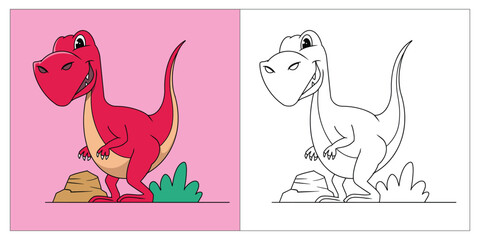 Red Tyrannosaurus or T-rex Coloring Book for Kids 2D Cartoon Style © sarance studio