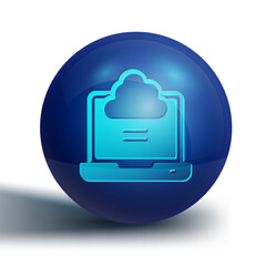 Blue Network cloud connection icon isolated on white background. Social technology. Cloud computing concept. Blue circle button. Vector