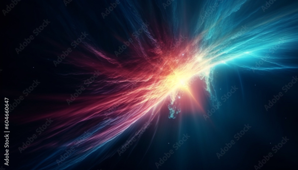 Poster a bright, abstract galaxy illustration with glowing nebula and fractal patterns generated by ai
