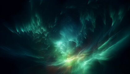 Fototapeta na wymiar Abstract underwater landscape illuminated by glowing multi colored waves generated by AI