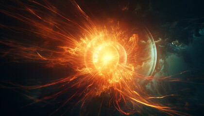 Explosive abstract illustration of a fiery, glowing galaxy backdrop generated by AI