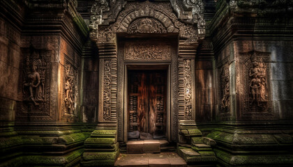 Fototapeta na wymiar Ancient ruins of Angkor, a famous Buddhist architecture monument generated by AI