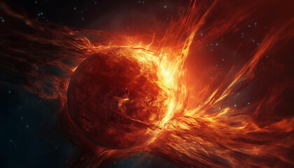 Abstract galaxy explodes in fiery natural phenomenon, a futuristic illustration generated by AI