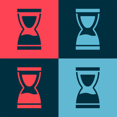 Pop art Old hourglass with flowing sand icon isolated on color background. Sand clock sign. Business and time management concept. Vector