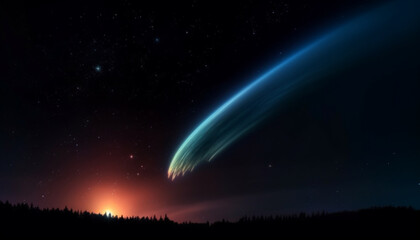 Silhouette of a tree against a glowing star field at dusk generated by AI