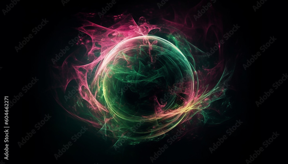Poster electricity flows through the abstract fractal space of futuristic design generated by ai