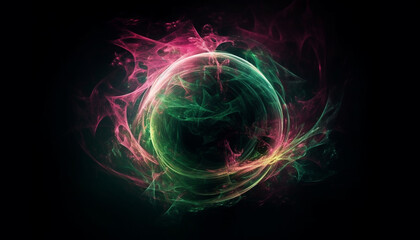 Electricity flows through the abstract fractal space of futuristic design generated by AI