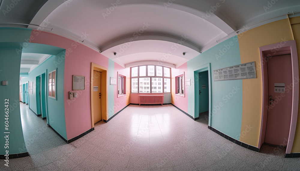 Poster the futuristic laboratory empty corridor features modern metal architecture generated by ai