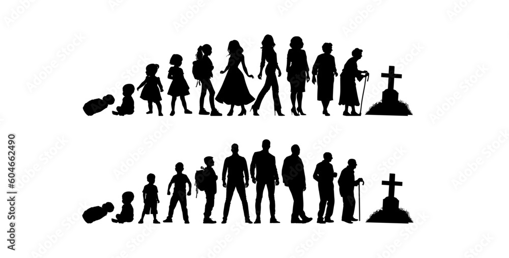 Wall mural vector illustration. silhouette of a growth man. growing up. life scale.