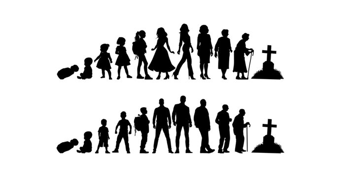 Vector illustration. Silhouette of a growth man. Growing up. Life scale.