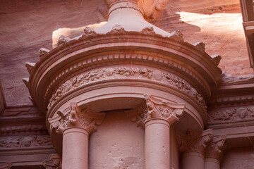deatails of the facade of the Al-Khazneh, Petra, Jordan