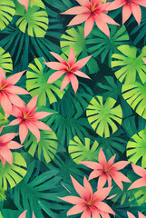 Fototapeta na wymiar Tropical textured 3D botanical vintage background.