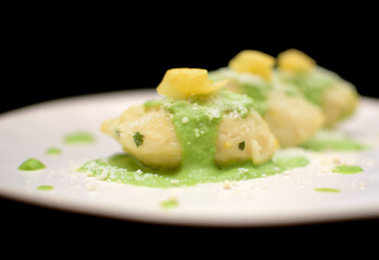 Gnocchi with potato and ricotta served with pesto