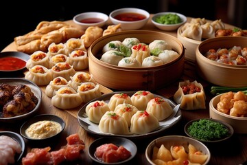 Generative AI Dim sum or dinxin is one of the most popular Cantonese Food Photography