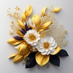Photo a paper flower with gold leaves and white flowers
