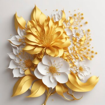 Photo a paper cutout of gold flowers on the white background
