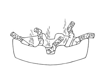Ashtray with cigarette butts. Hand Drawn. Freehand drawing. Doodle. Sketch. Outline.	