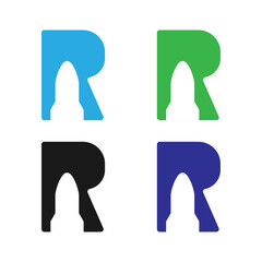 Illustration as a logo or insert anywhere, the letter R and rocket