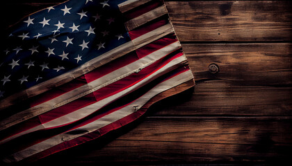 top view of american flag on wood with copy space Ai generated image