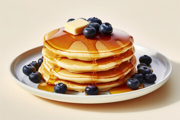 A delicious breakfast or brunch option, these pancakes with blueberries and honey will satisfy any sweet tooth. Perfect for food and lifestyle themes. Generative AI Technology. - obrazy, fototapety, plakaty
