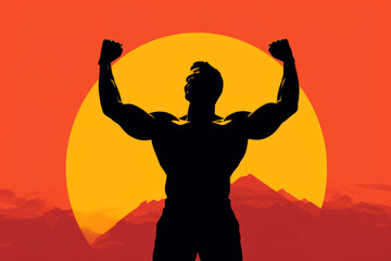silhouette of an athletic man demonstrating muscles, strength, and victory. Perfect for fitness and sports-related designs. Generative AI Technology.