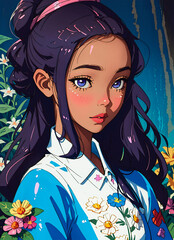 Girl in kimono. Portrait of young beautiful woman with expressive eyes in japanese costume. Generative AI.