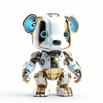 bear robot on a white isolated background, generative AI