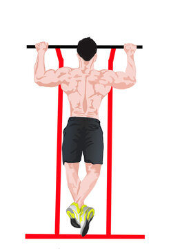 a man doing pull ups,on a white background