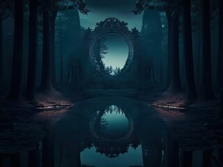 Dark Forest, Magic Mirror. Generated Ai