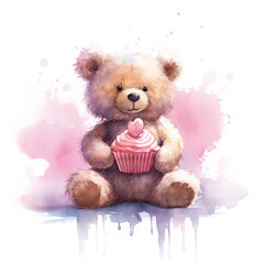 Cute Bear with Cupcake, generative AI