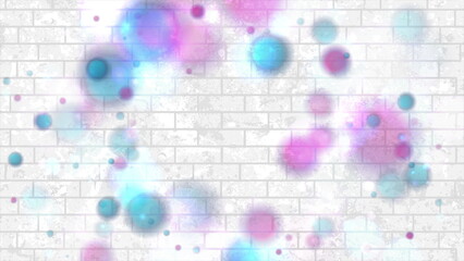 Blue and purple bokeh lights on white brick wall