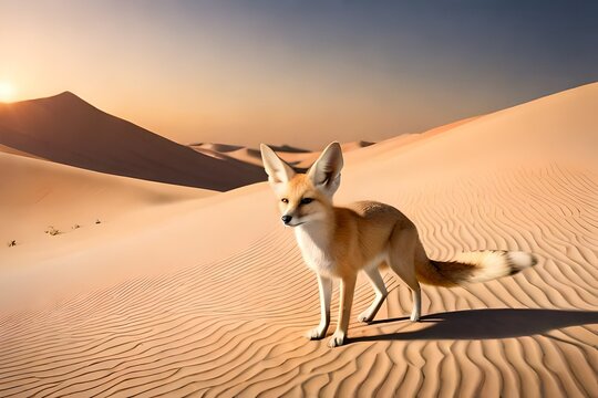 Fennec fox in the desert against the background of the sky and sands Generativ AI