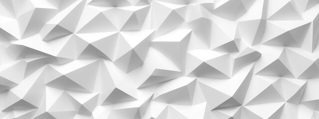 Abstract wide white texture with geometric triangular 3d triangles pattern wall background banner illustration, textured backdrop for design web, wallpaper  (Generative AI)