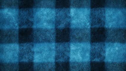 Blue and Black Checkered Flannel Fabric Texture Background - Plaid - Textile Material - Generative AI