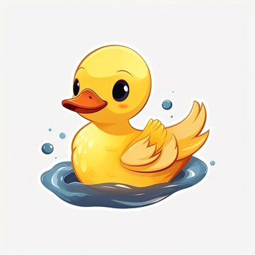 A cartoon sticker duck is swimming in the water