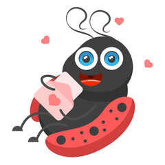 Abstract Flat Cartoon Different Animal Insect Ladybug With A Love Letter Vector Design Style Elements Fauna Wildlife