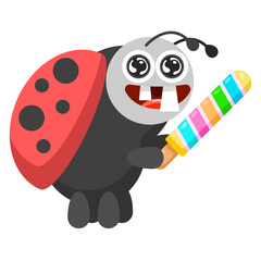 Abstract Flat Cartoon Different Animal Insect Ladybug With Ice Cream Stand, Fly Vector Design Style Elements Fauna Wildlife