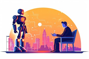 person talking with robotic ai . futuristic technology or machine learning Generative AI 