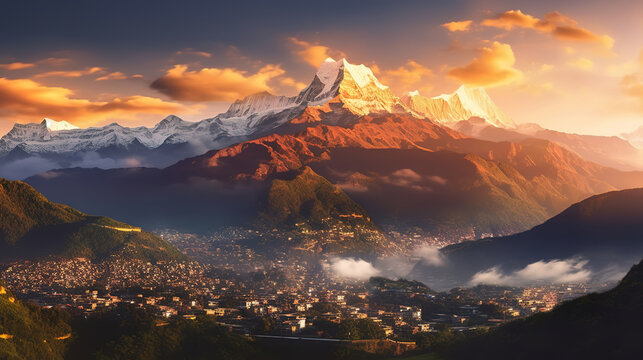 Himalaya Annapurna II golden hour. Generative ai