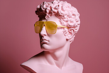 Ancient bust of a man in sunglasses. AI generated image.