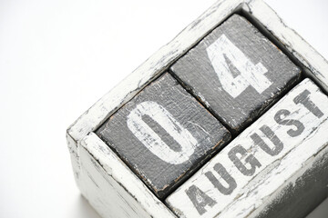 August 04, wooden calendar with cubes on a white background.U.S. Coast Guard Day.