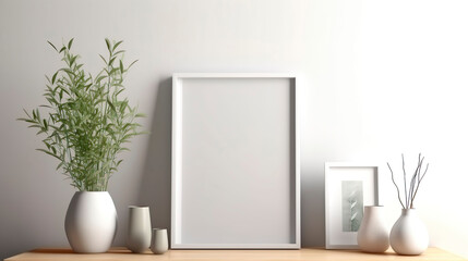 Fototapeta premium empty frame on a table, ai generated